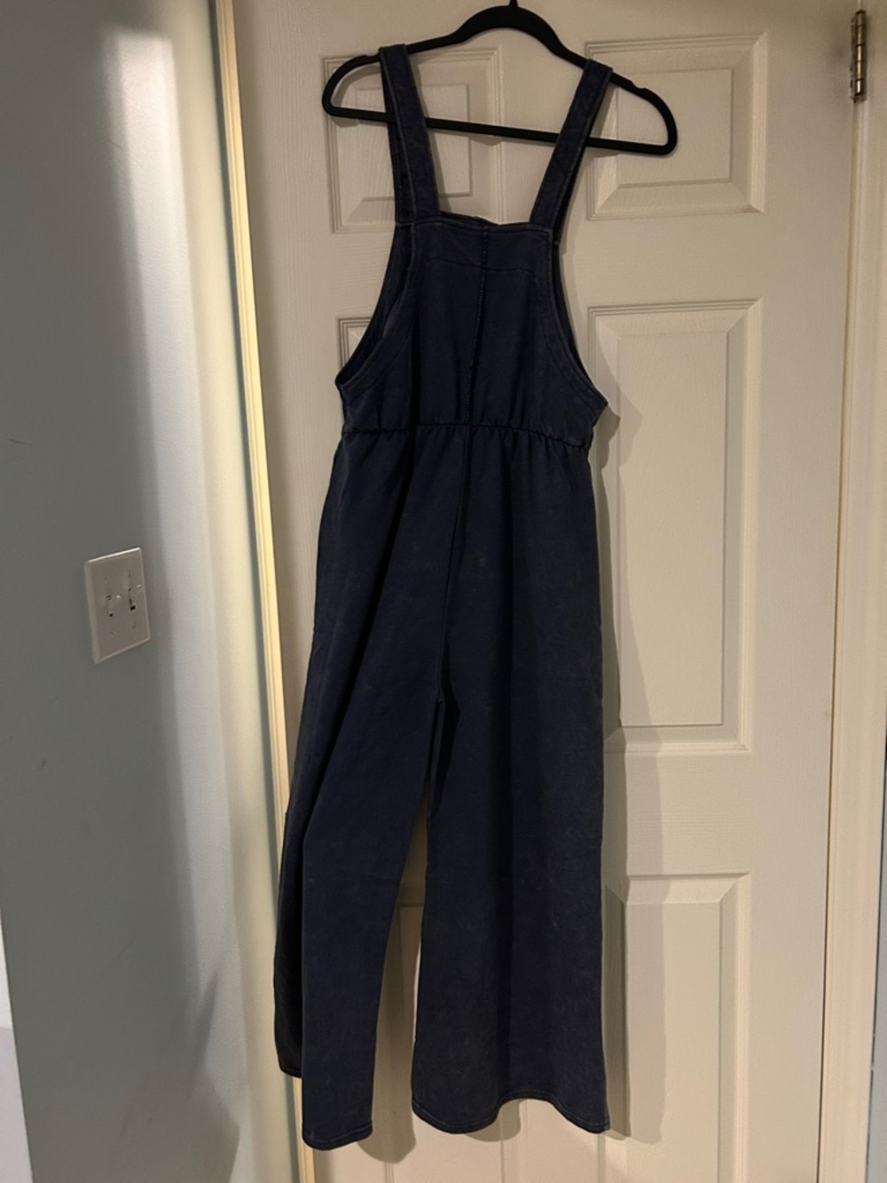Patchwork Wide-Leg Denim Overalls - Dark Blue/Charcoal - Picture 8 of 8